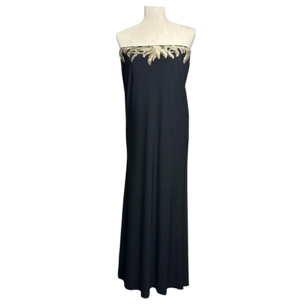 Jovani Embellished Black Strapless Gold Embroidered Formal Gown Small 0829
